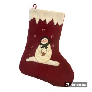 CPCA Christmas Stocking Cotton Snowman Vintage Fabric Lined Ribbon Hanger